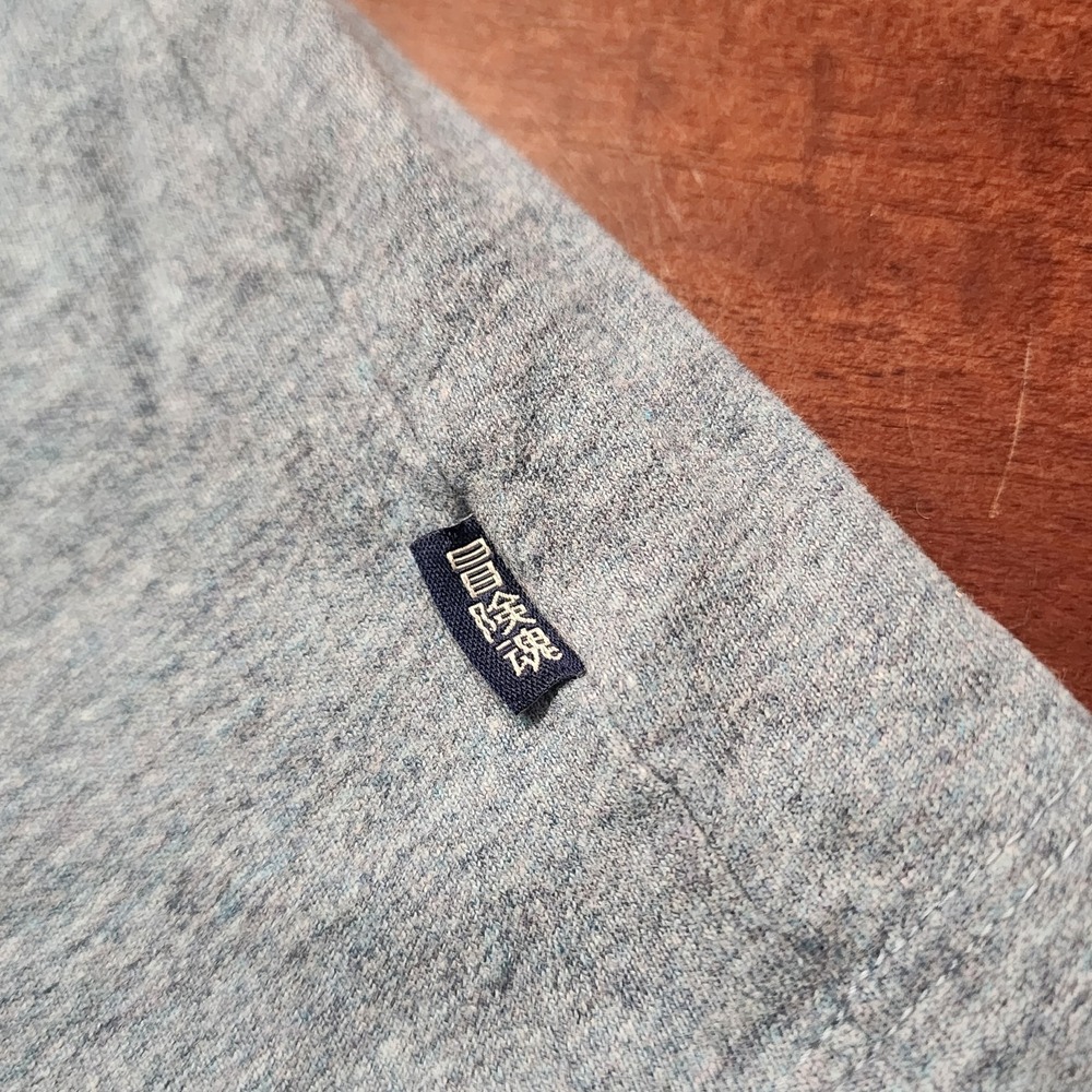 Superdry Shirt Mens Large L Blue V-Neck Organic Cotton Embroidered Script Logo - Picture 8 of 10
